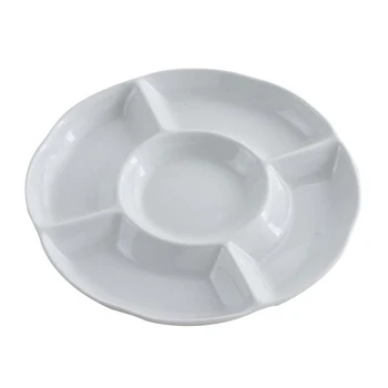 

1 pc Food Tray Imitative Ceramic Round 5-Compartment Dried Fruit Plate Appetizer Serving Platter for Nuts