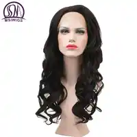 MSIWIGS ผู้หญิง Long Wavy Synthetic ลูกไม้ด้านหน้าด้านหน้า Wigs สำหรับสตรีสีดำ Afro America สีดำวิกผมความร้อน ResistantHair