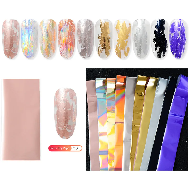 

Holographic Rose Gold Nail Foils Starry Sky Glitter Nail Stickers Decals Art Transfer Stickers Gold Laser Paper Nail Art Tips