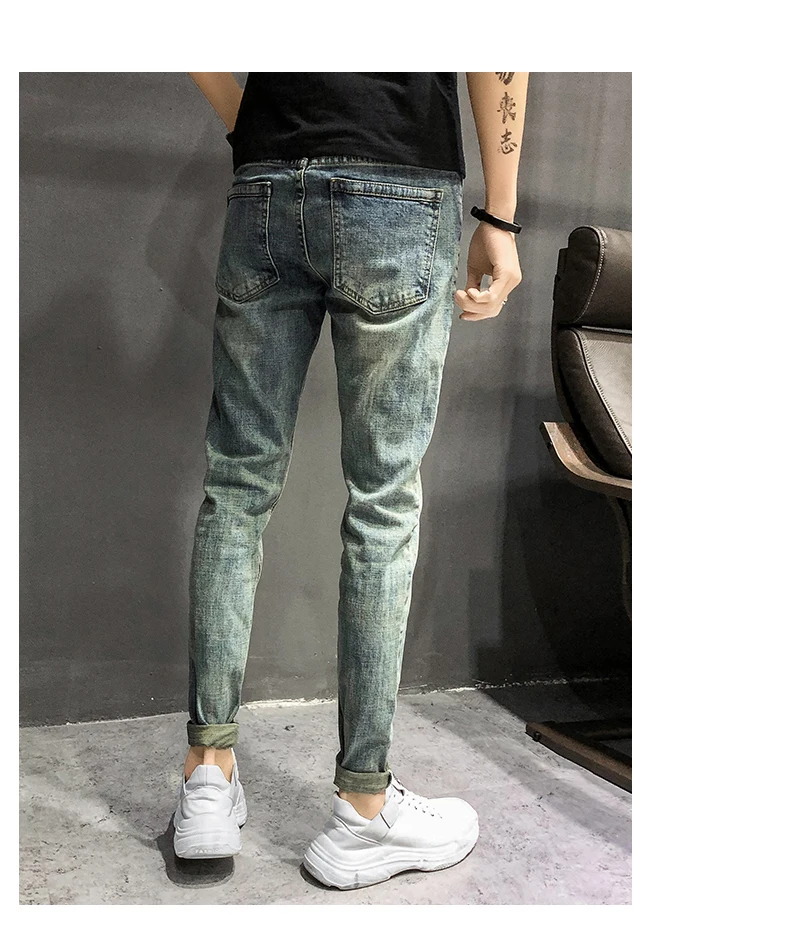 Мода повседневные джинсы мужские универсальные оригинальные мужские джинсы ретро синие простые узкие джинсы байкерские джинсы брюки для мужчин горячая распродажа