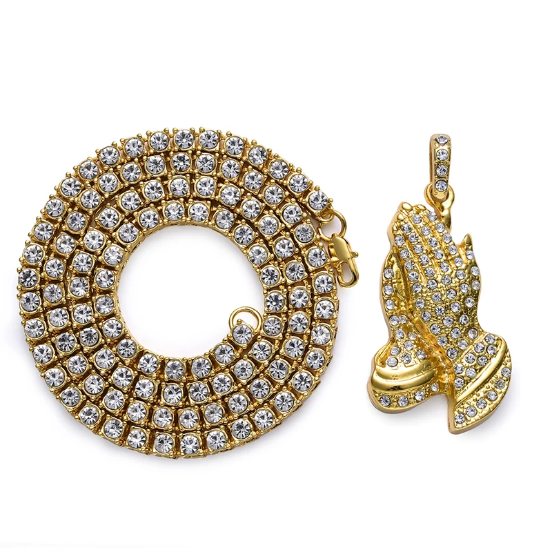 

ASGARD Hip Hop Gold-color Rapper Hands Inlaid Rhinestone Finger Citron Pendant Necklace Chain Men Jewelry Wholesale