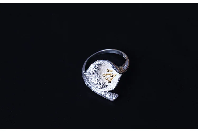 Uglyless реального S925 серебро ручной щеткой Калла Лили Открытые Кольца женские Ретро Этническая цветок кольцо с гравировкой Цветочные украшения
