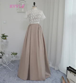 

New Formal Celebrity Dresses A-line High Collar Short Sleeves Floor Length Taffeta Lace Famous Red Carpet Dresses