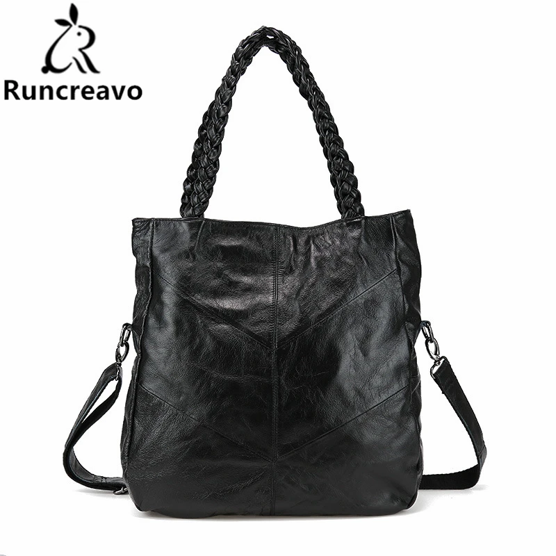 

2018 new first layer of leather wrist braided leather handbags soft leather bag large-capacity portable tote bag.