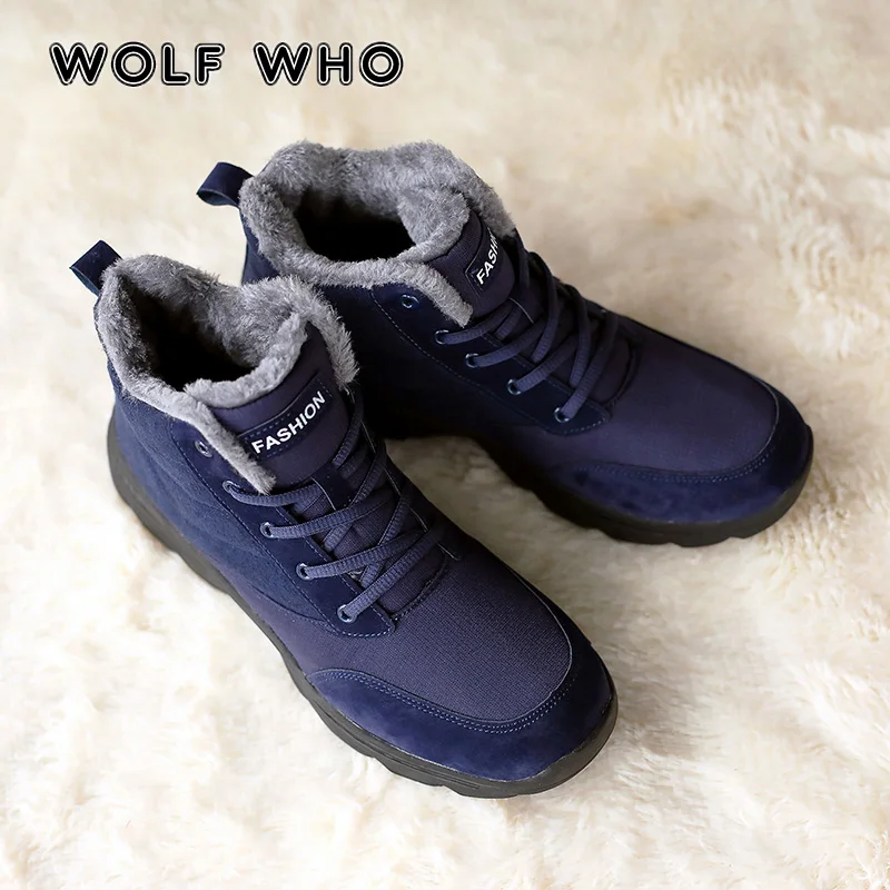 

WOLF WHO Men Boots Winter With Fur Warm Snow Boots Male Winter Boots Work Shoe Man Shoes Fashion Rubber Ankle Boots 39-46 X-137