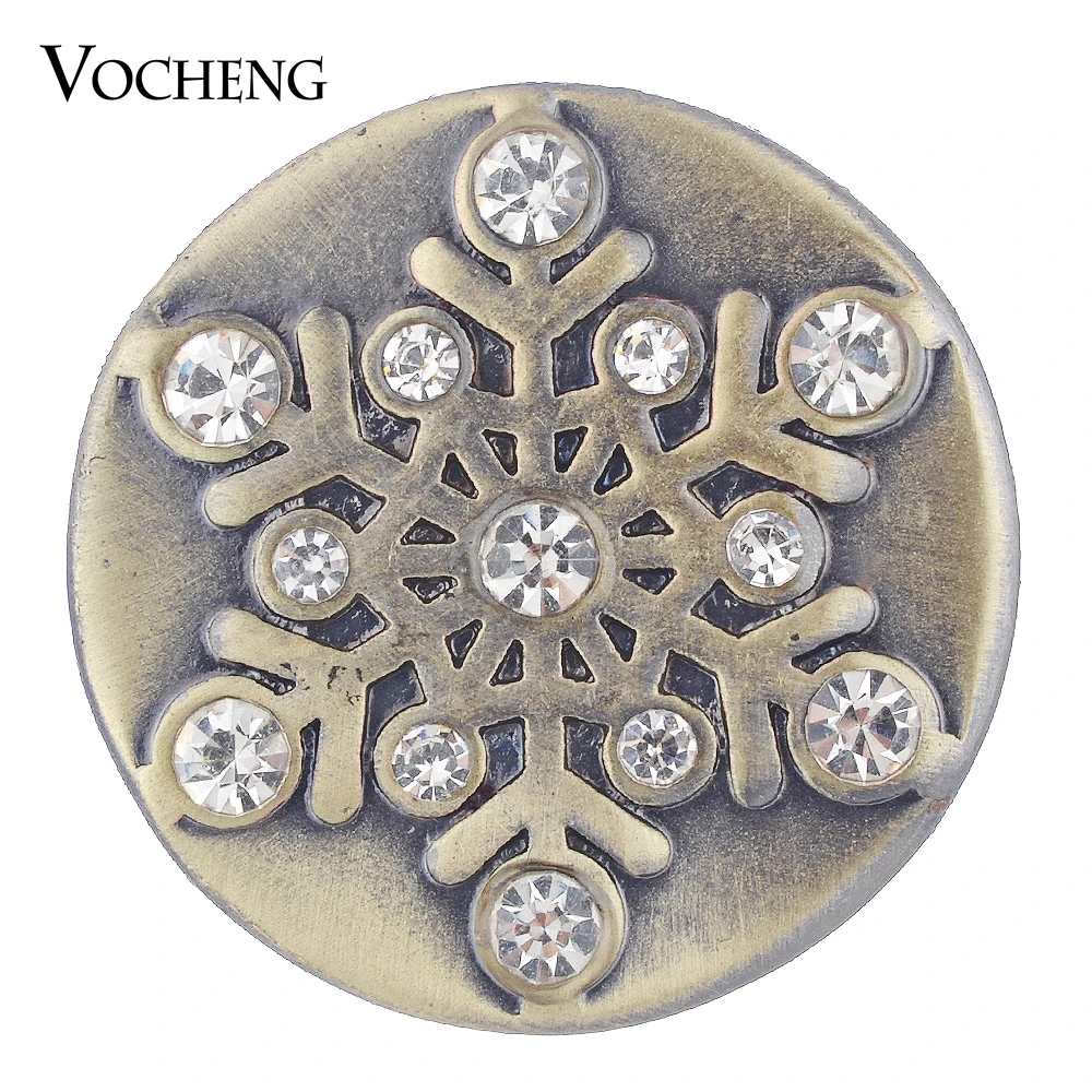 

Christmas Vocheng Ginger Snap Jewelry Antique Bronze Crystal Snowflake Snap Charms 18mm Vn-1748