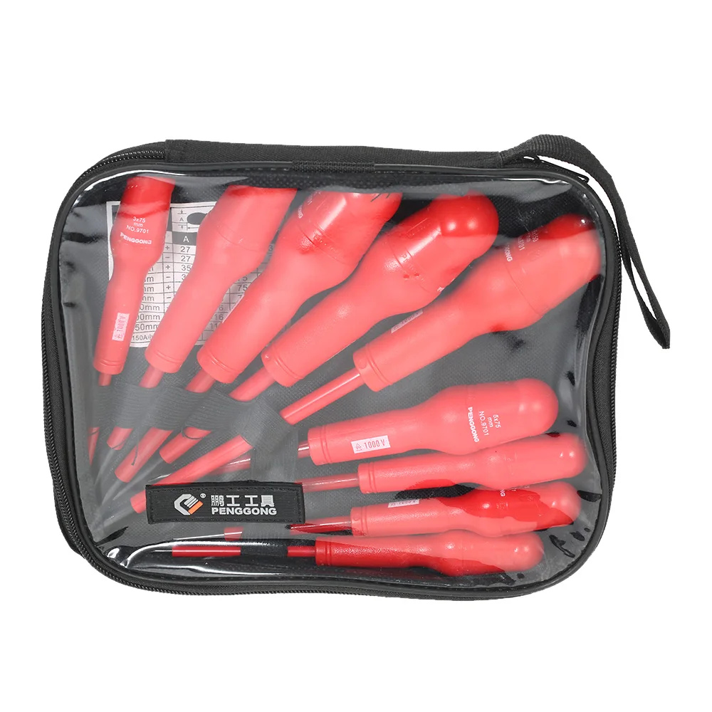 9pcs 1000V Multi functional Insulated Screwdrivers Set with Slotted and Phillips Bits