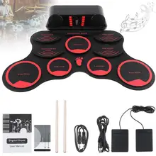 Ensemble de batterie électronique Portable enroulable 9 haut-parleurs intégrés en silicone avec pilons Support de pédale MIDI USB