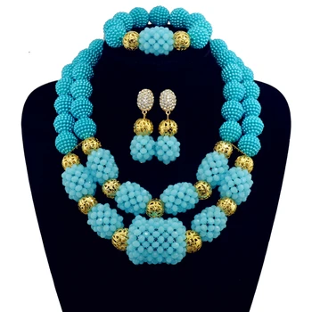 

Nigeria Star Red Carpet Lake Blue Jewelry Sets Crystal Beads Necklace Set Nigerian African Wedding Beads Jewelry Sets