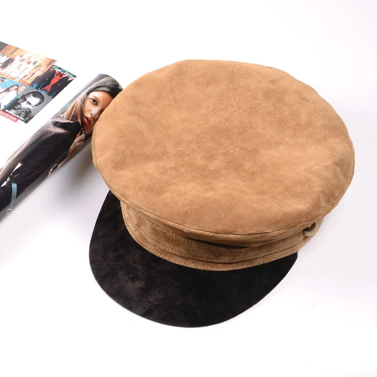 RY994 весенние мужские/женские натуральная кожа нубук береты шапки с пряжкой на ремне для студентов темно-синие золотые шапки Newboy Gorro Casquette