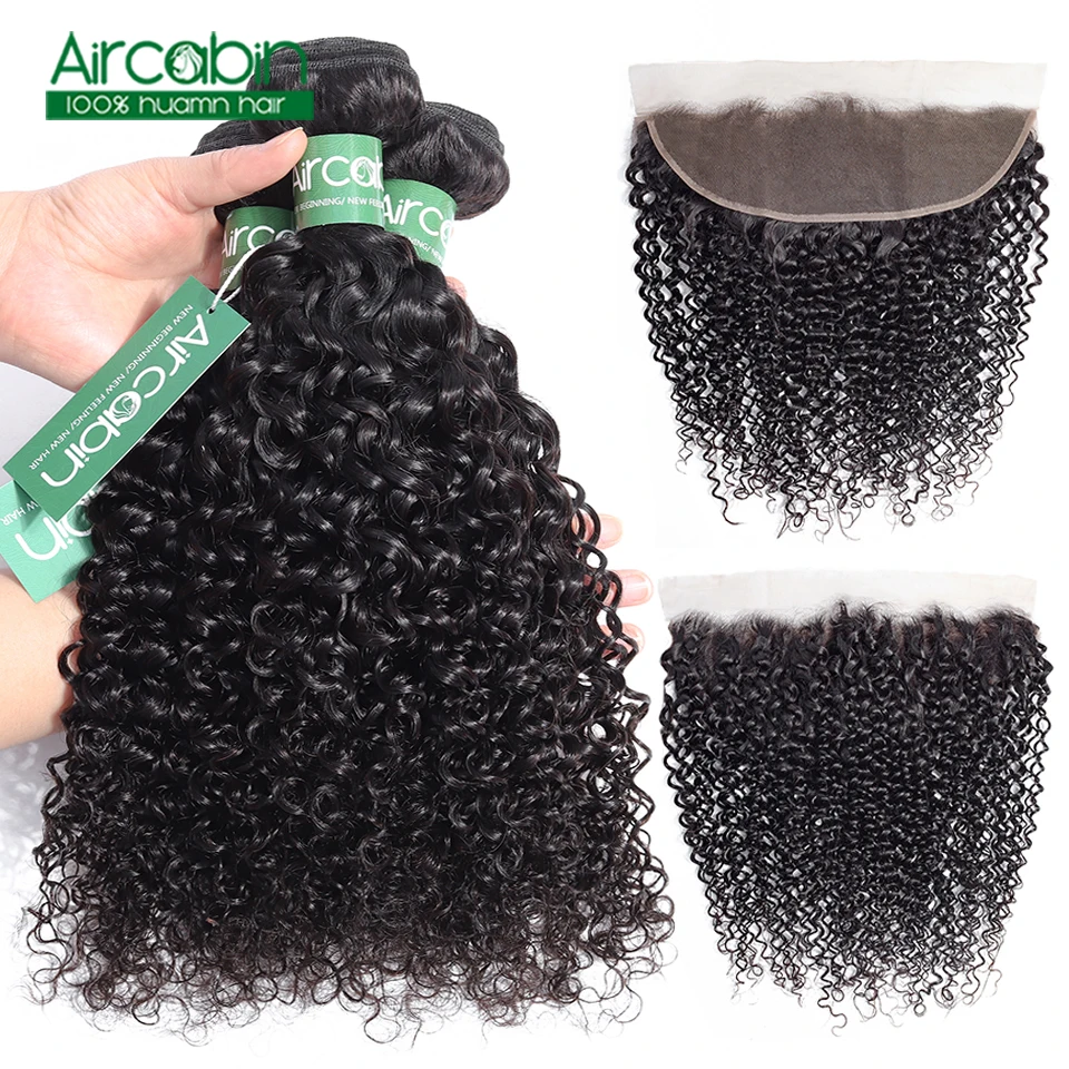 

Mongolian Kinky Curly Hair Bundles With Frontal Aircabin Hair 100% Human Hair Bundles With 13x4 Lace Frontal Closure Non Remy