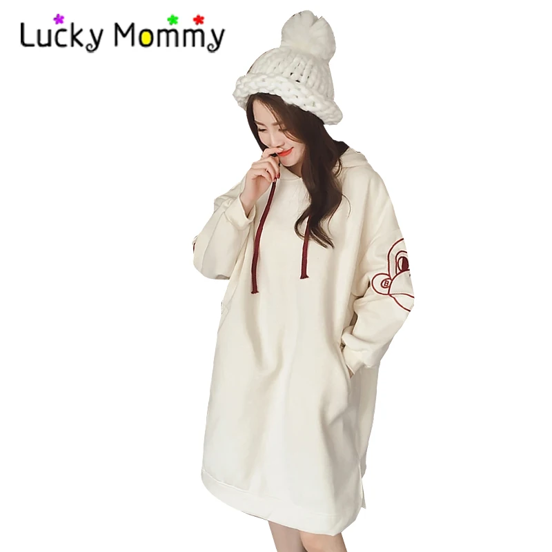 

Plus Velvet Warm Maternity Hoodies Dress Dresses Loose Casual Pregnancy Clothes Plus Size Women's Clothing for Winter
