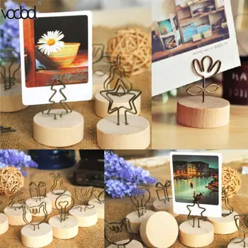 

9pcs/lot Round Wooden Base Memo Pincer Clips Photo Postcard Paper Clips Holder Mini Party Decorative Note Clip Stand Durable