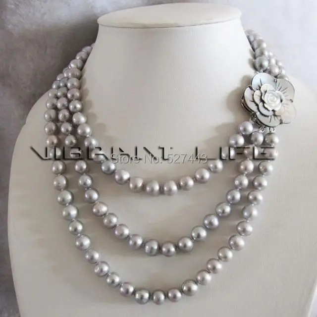 

Wholesale free shipping >>17-22 Inches 8-9mm Grey Freshwater Pearl Necklace with Grey Shell Clasp
