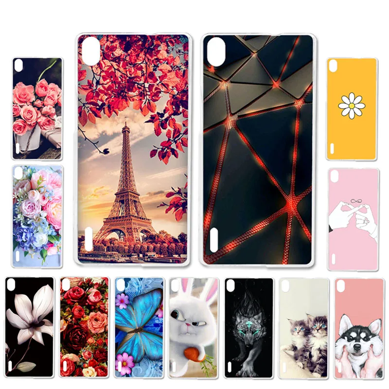 

Ojeleye DIY Patterned Silicon Case For Huawei Ascend P7 Case Soft TPU Cartoon Phone Cover For Huawei P7 Covers Anti-knock Shell