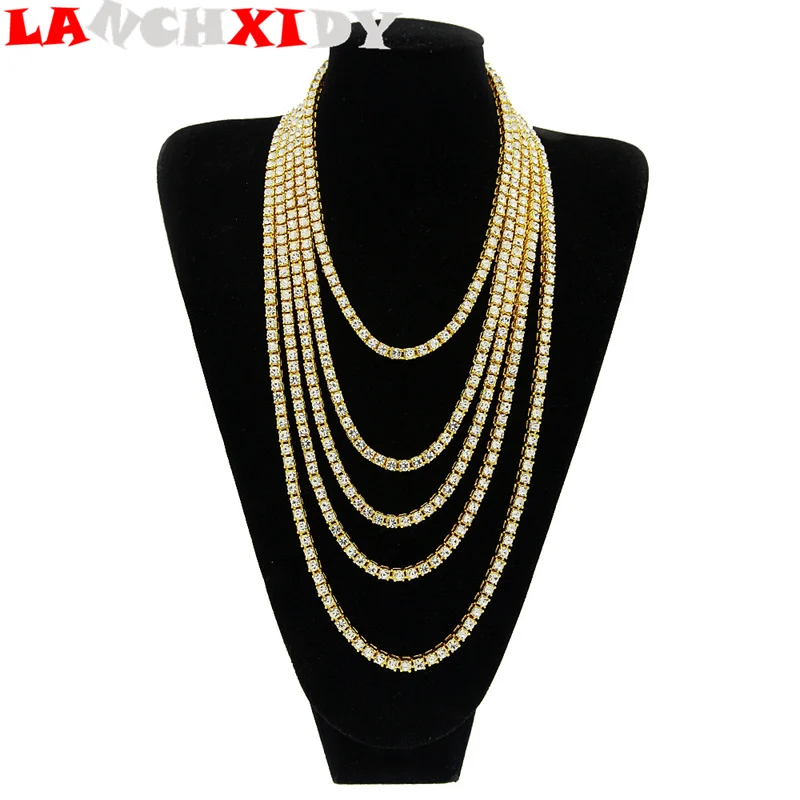 

Hip Hop Alloy Men's Necklace Single Double row Rhinestone 5.5mm Tennis Chain Trend Fashion Rock Personality Jewelry Long Chain