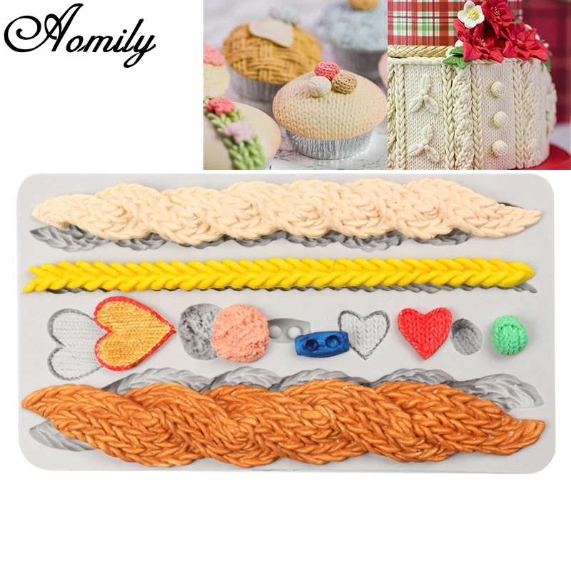 

Aomily 3D Wool Knit Silicone Sweater Fondant Mould Cake Border Decorating Molds Sugar Icing Gumpaste Kitchen DIY Baking Tools