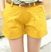 Женские короткие летние повседневные шорты яркого цвета с высокой талией, шорты размера плюс - Цвет: Золотой