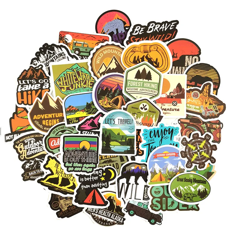 50PCS RETRO Camping Travel Stickers Wilderness Adventure Outdoor Landscape Waterproof Sticker to DIY Suitcase Laptop Motor