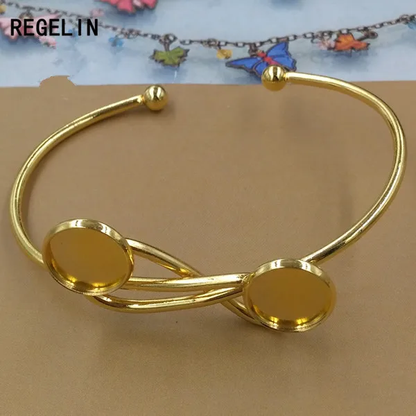 REGELIN 12 мм серебряный Кабошон Открытый браслет настройки двойной круглый пустой База лотки ободок для Камея DIY браслет 1 шт