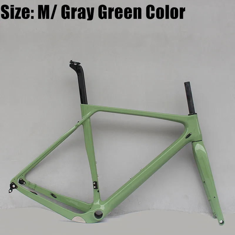 УГЛЕРОДНЫЙ гравий велосипедная рама полностью углеродная велосипедная рама дорожный велосипедный циклоскоп рама 140 мм дисковый тормоз - Цвет: Size M Grey Green