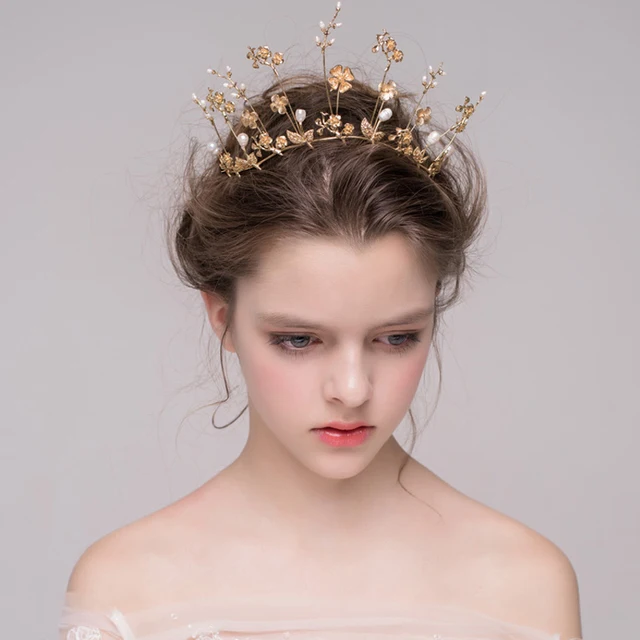 Baroque Gold Bridal Crown Wedding Tiara Hair Accessories Baroque Gold Bridal Crown Wedding Tiara Hair Accessories Golden Flower Pearl Vine Headband