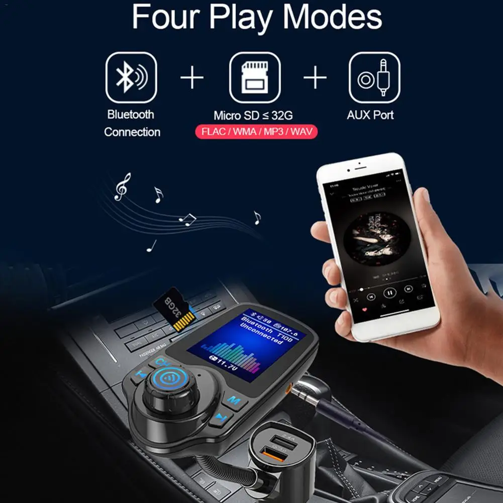 T10D Bluetooth FM передатчик, Автомобильный плеер комплект карты автомобиля Зарядное устройство быстрой с QC3.0 Dual USB вольтметр AUX IN вход/выход DC 12 V/24 V