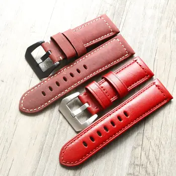 

2020 New 24mm watchbands vintage Red Leather watch strap watch accessories watch bracelet for Panerai watch band