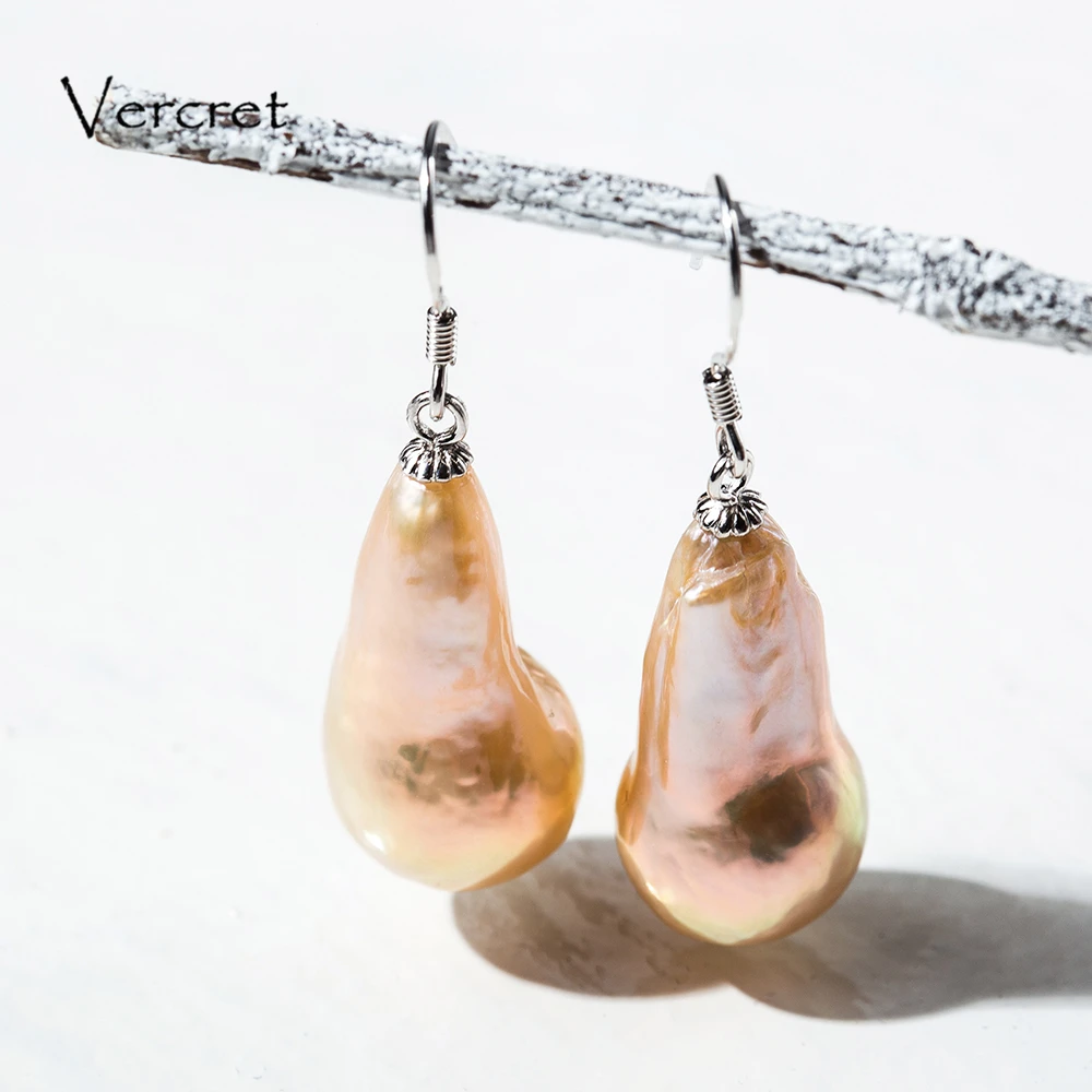 

Vercret 10-11mm special irregular dangle 925 silver gourd shape yellow colorearring genuine freshwater pearl hook shake earring