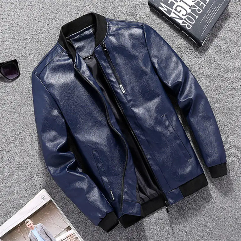 Leather Jackets Mens Winter Autumn Male Motorcycle Leather Jacket High Quality PU Spring Coats Man Black Blue Brown Red 2018 4XL 0