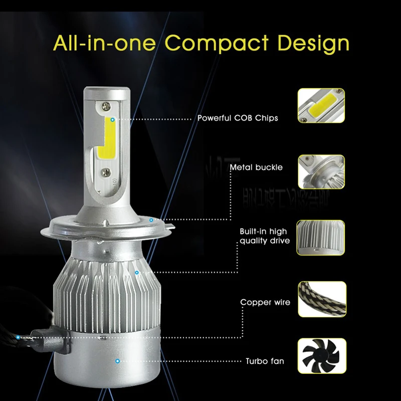 2 шт. C6 h4 светодиодный Автомобильные фары h7 светодиодный 36 Вт COB H1 H3 H4 H7 H11 9005 9006 9012 светильники Противотуманные огни автомобиля для укладки волос