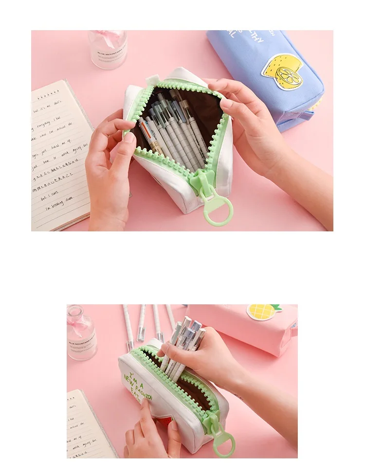 Big zipper Fruit pencil bag Lemon Pineapple Canvas school pencil case Stationery organizer Storage bags for pens Office A6628