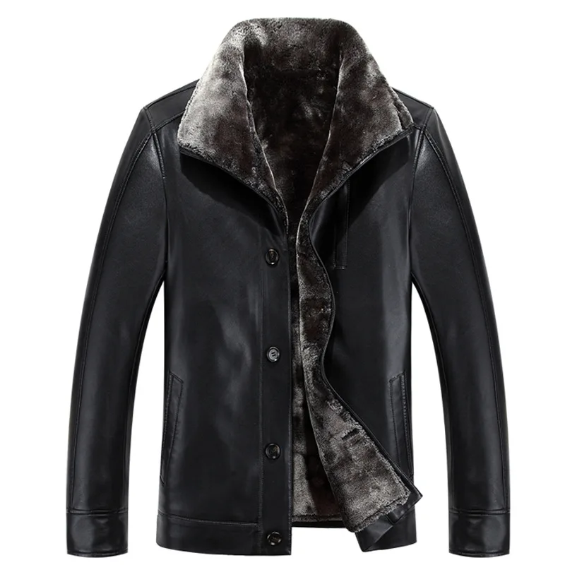 Russian Winter Leather Jackets Men Faux Fur Coats Men's Leather Jacket ...