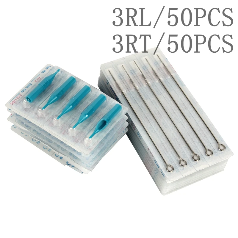 Одноразовые Стерильные татуировочные иглы YILONG (3RL + 3RT) 50 шт. синие одноразовые