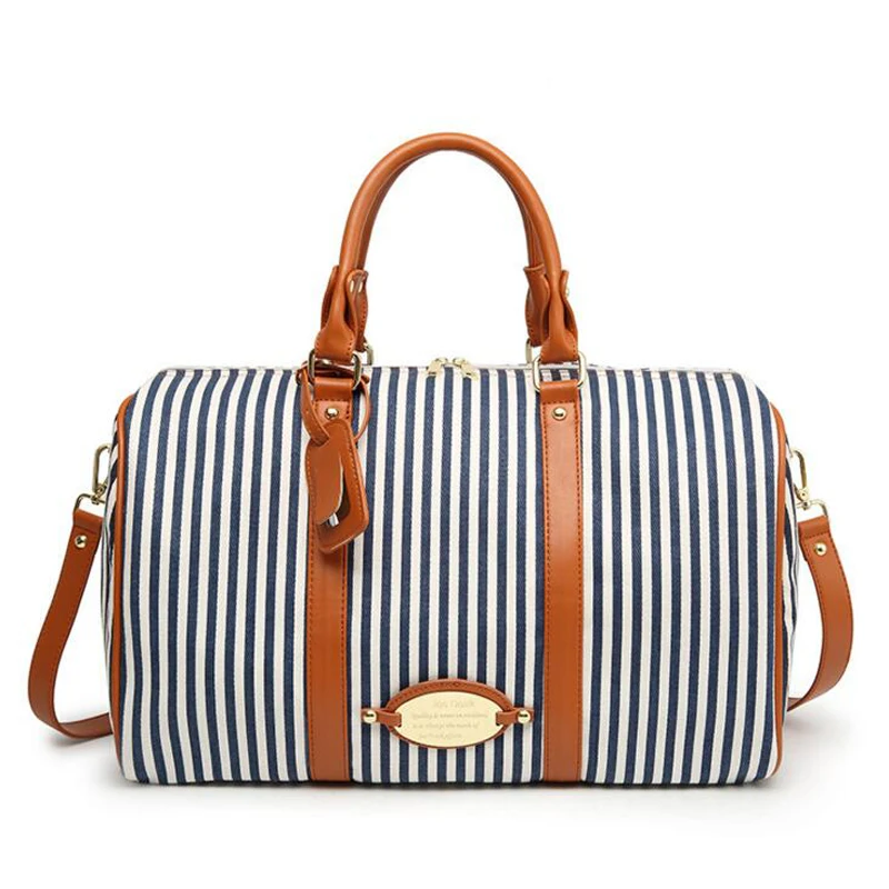 

Ladies Women Canvas Travel Weekender Overnight Carry-on Shoulder Duffel Tote Bag With PU Leather Strap