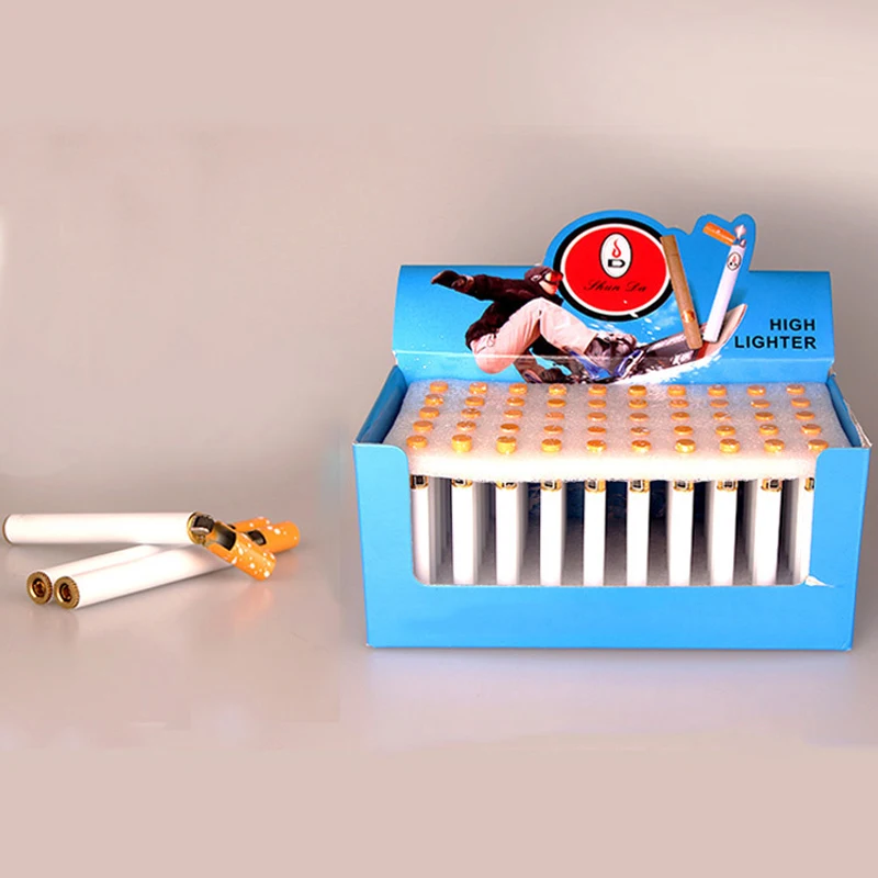

100 pcs/box Creative Refillable Mini Compact Jet Butane Lighter Metal Cigarette Shaped Inflatable Gas Lighter Smoking (No Gas)