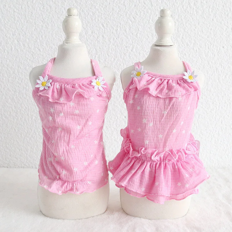 

1pcs Pink Sleeveless Vest Dog Summer Clothes For Small Dogs Bichon Chihuahua Pink Girl Dog Dress/Vest Clothing TEY3 Star Pattern