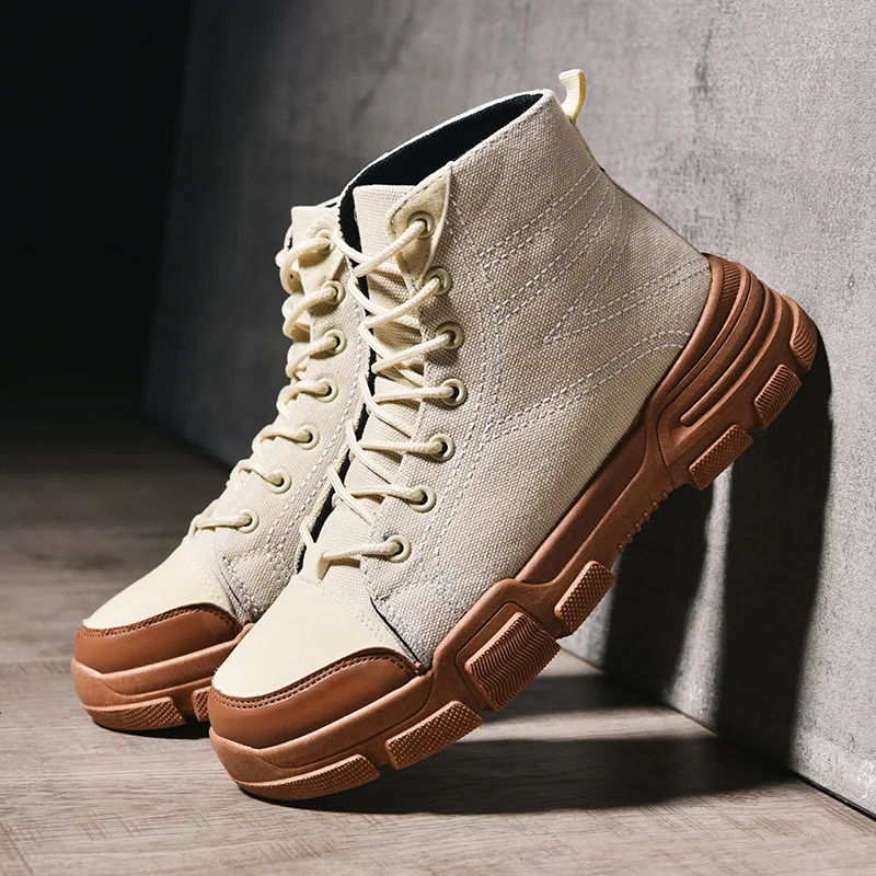 Denim Männer Schuhe 2018 Vintage Stil Outdoor Martin Stiefel Männer Hohe Top Alle Schwarz Schnee Stiefel Herbst Winter Dicken Boden turnschuhe