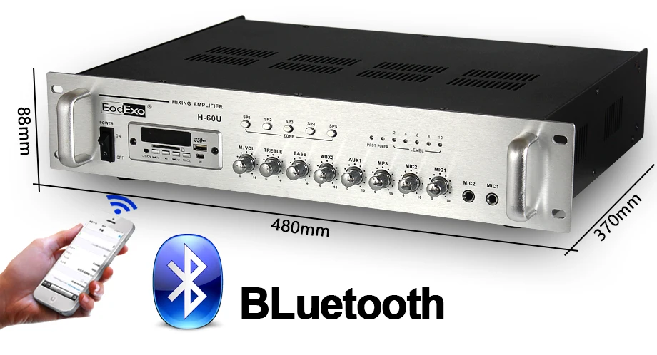 Oupushi профессиональный Bluetooth backround музыка 70/100 V PA Усилитель 5 зон 60 Вт, 120 Вт, 240 Вт MP3 музыкальный плеер с USB, sd-картой