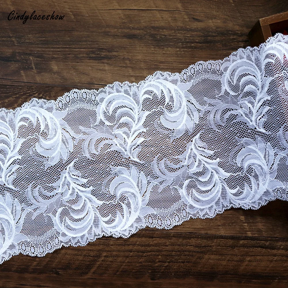 

2Yards 16cm Width White Leave Elastic Lace Trim Ribbon Wedding Dress Accessories Sewing Applique Stretch French Net Lace Fabric
