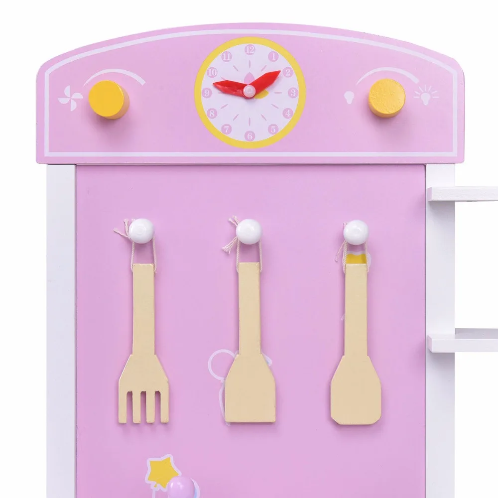 2 in 1 Kids Kitchen Play Set with Chair Wood Pretend Toy Cooking Set Children Cabinet Toddler Cook Playset Gifts