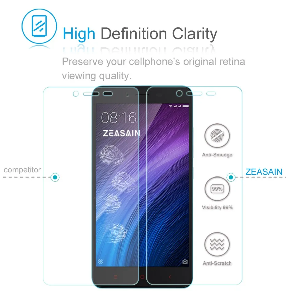 Original ZEASAIN Screen Protector For Xiaomi Redmi Note 2 Xioami Note2 Phone Tempered Glass  2.5D 0.3mm Protective Film Glass (7)