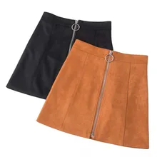 Осенне-зимняя замшевая юбка a-li'ne с высокой талией, женские элегантные мини-юбки с молнией спереди, верблюжья черная облегающая винтажная Юбка Faldas Mujer