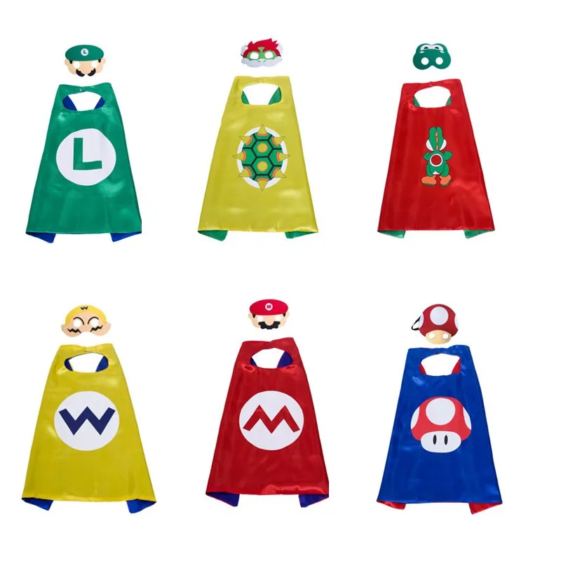 

6pcs Kids Super Mario Bros Costumes Boys and Girls Capes with Masks Party Favor Dress Up Halloween Cosplay Cloak
