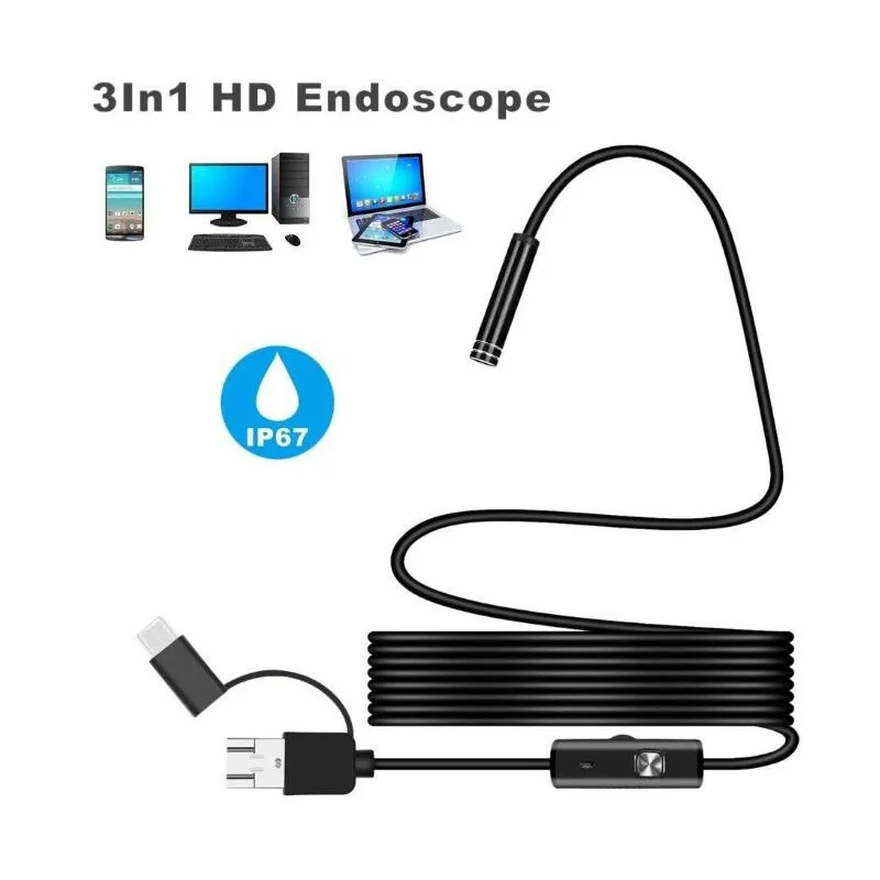 

3- in-1 USB Endoscope 720P Waterproof 5.5mm Pipeline Inspection Visual Ear Spoon Endoscope 3.5M Soft Line