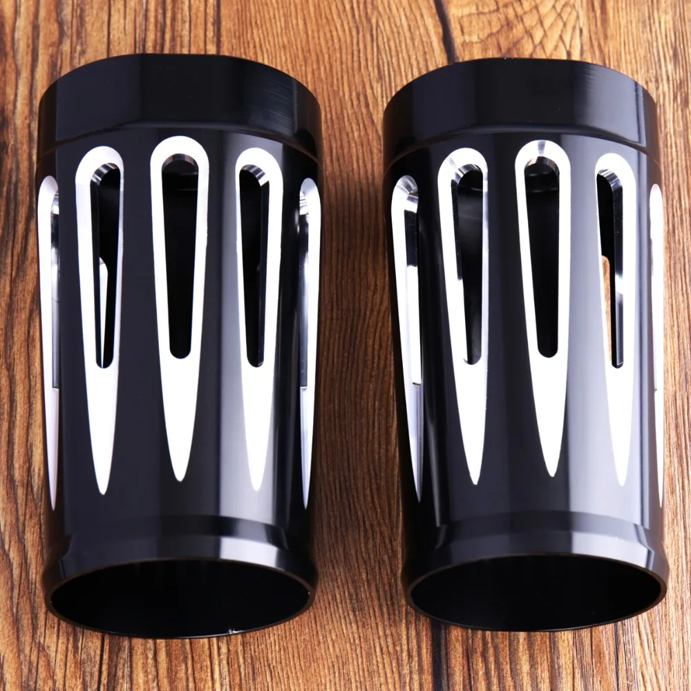 EDGE CUT BLACK BILLET ALUMINUM FORK SLIDER COVER COW BELLS FOR HARLEY