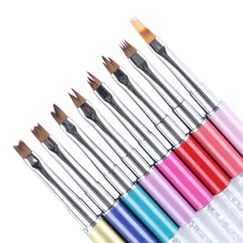 1Pc UV Gel Gradient Nail Brush Painting Pen Clear Rhinestone Colorful Handle Nail Art Manicure Tool Set Line Brush