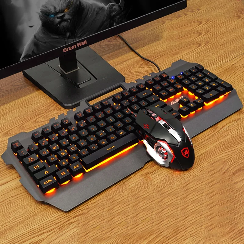 Металлический Pioneer Plus USB Проводная Водонепроницаемая Механическая игровая клавиатура и мышь набор ПК Клавиатура ноутбука, оранжевая подсветка
