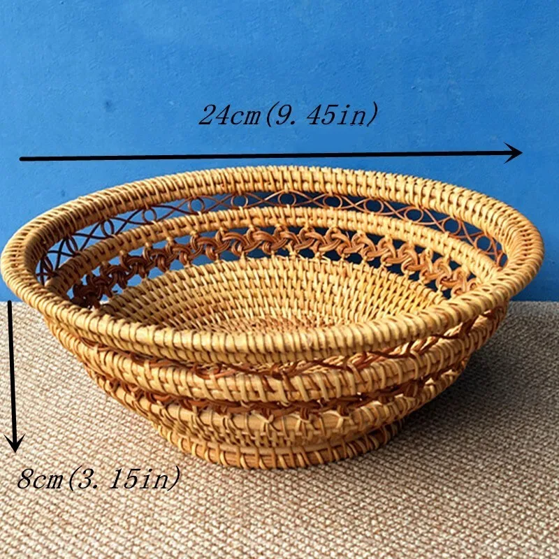 Ручной работы из натурального бамбука плетение комплект плетеных корзин круглый полый креативный контейнер для хранения фруктов еда Хлеб большие кухонные принадлежности - Цвет: hollow24x8cm