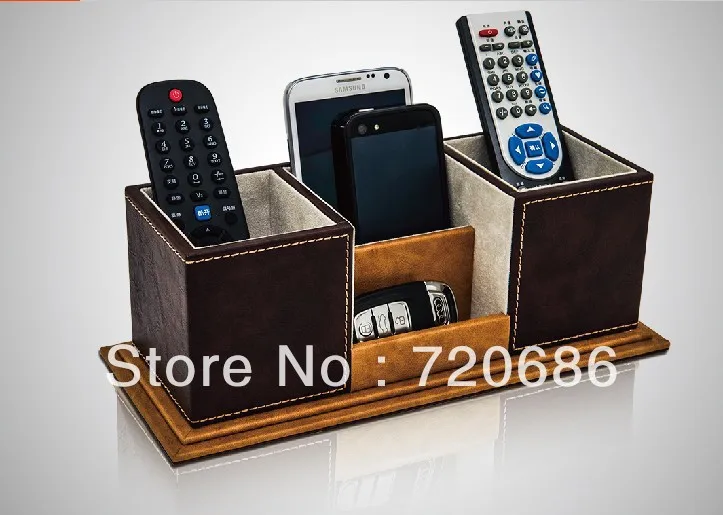 High Quality Leather TV remote control holder organizer media storage
